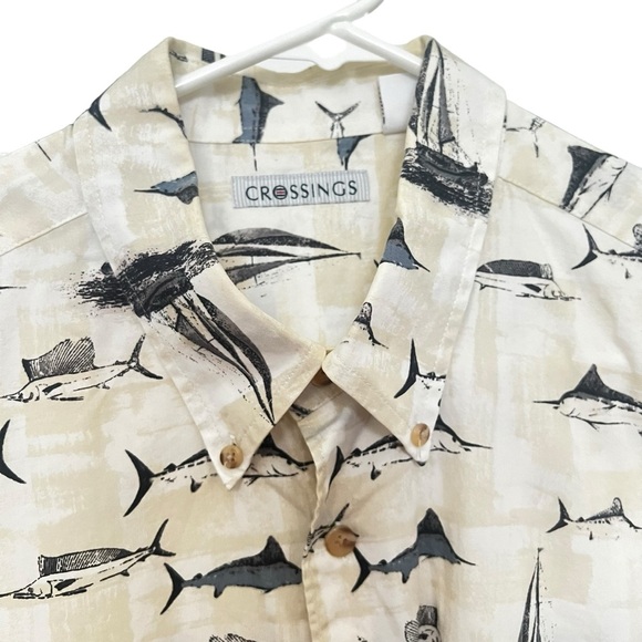 Crossings Swordfish‎ and Boats Button-Down Shirt Men's Size XL Cream Blue - Picture 3 of 4